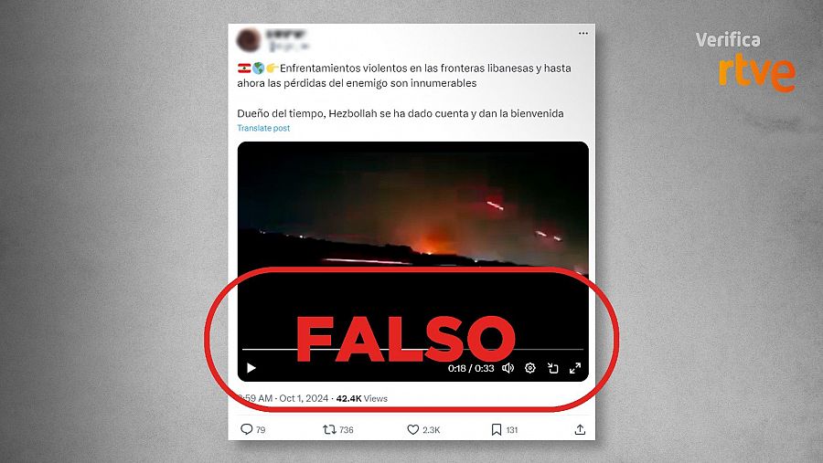 Mensaje que atribuye falsamente este vídeo al enfrentamiento entre Israel y Hizbulá