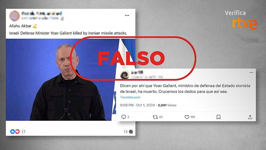 Mensaje falso que asegura que el ministro de Defensa israelí, Yoav Gallant, está muerto