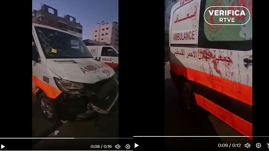 Vídeos verificados de un ataque a ambulancias en Gaza