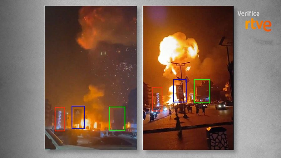 Comparación de vídeos registrados en agosto en Yemen que permiten constatar que fueron grabados en el mismo momento