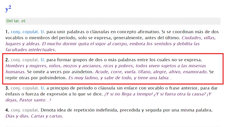 Ejemplos de la segunda acepción de la conjunción 'y'