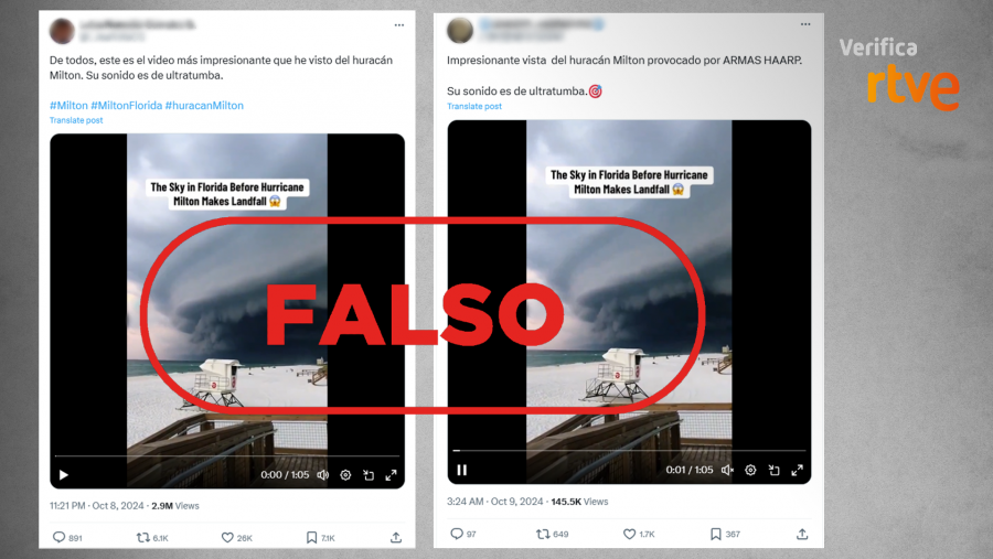 Mensajes de X que difunden imágenes antiguas y las presentan como si guardarán relación con el huracán Milton