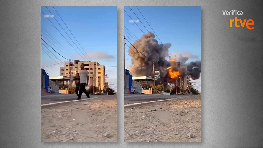 Secuencia que muestra un ataque israelí a un edificio residencial en Gaza