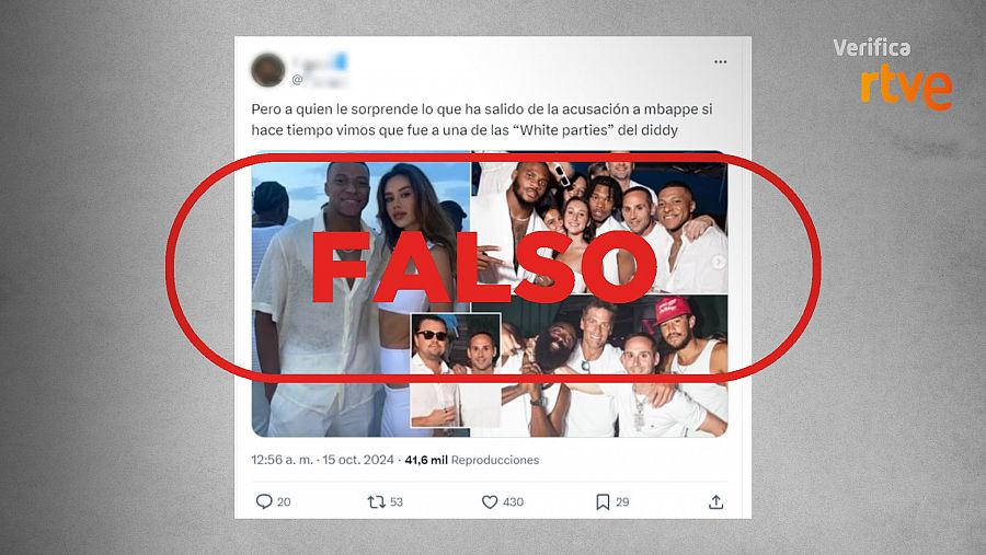 Mensaje de X que difunde la falsa idea de que estas fotografías corresponden a una fiesta de Sean 'Diddy' Combs