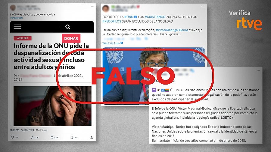 Mensajes de X que acusan falsamente a la ONU de querer despenalizar la pedofilia