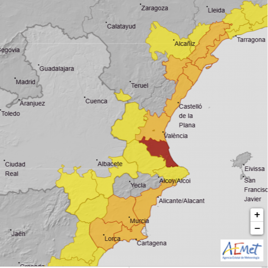 Alerta roja de la Aemet, litoral sur de Valencia