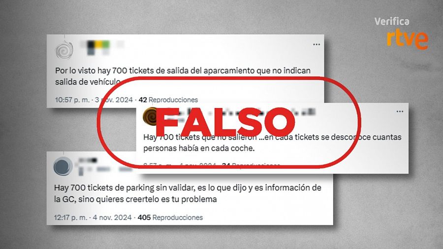 Mensajes de X que difunden la falsa idea de que 700 tickets del aparcamiento Bonaire permanecían en el interior