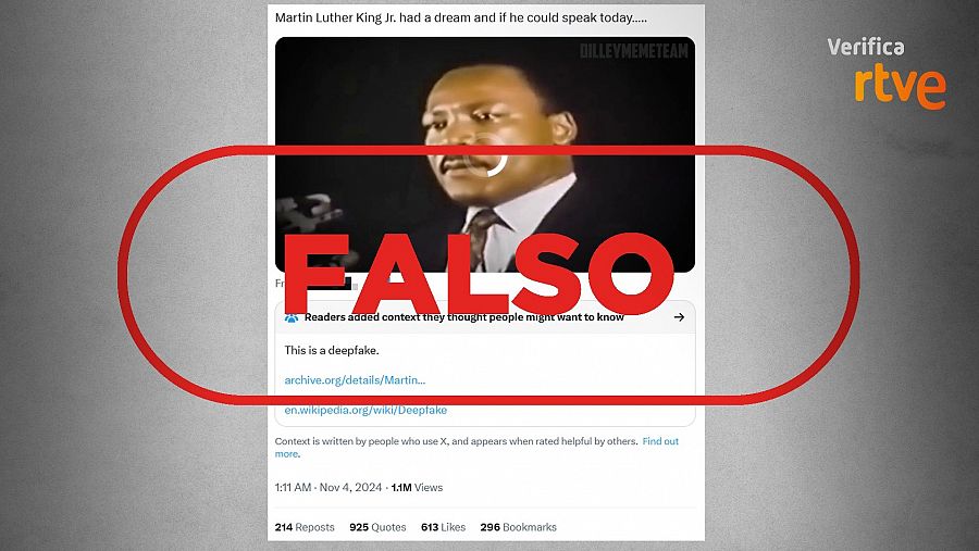 Mensaje que difunde un deepfake de Martin Luther King apoyando a Trump