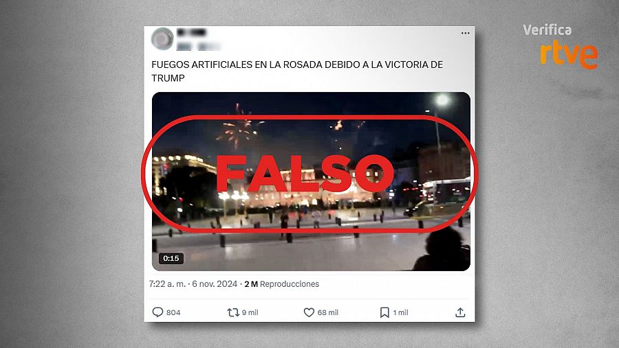 Mensaje de X que difunde un vídeo antiguo y lo presenta como si fueran fuegos artificiales en la Casa Rosada por la victoria de Trump