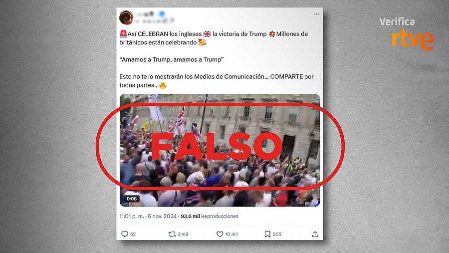 Mensaje de X que difunde esta grabación de una protesta Pro-Trump como si fuese actual