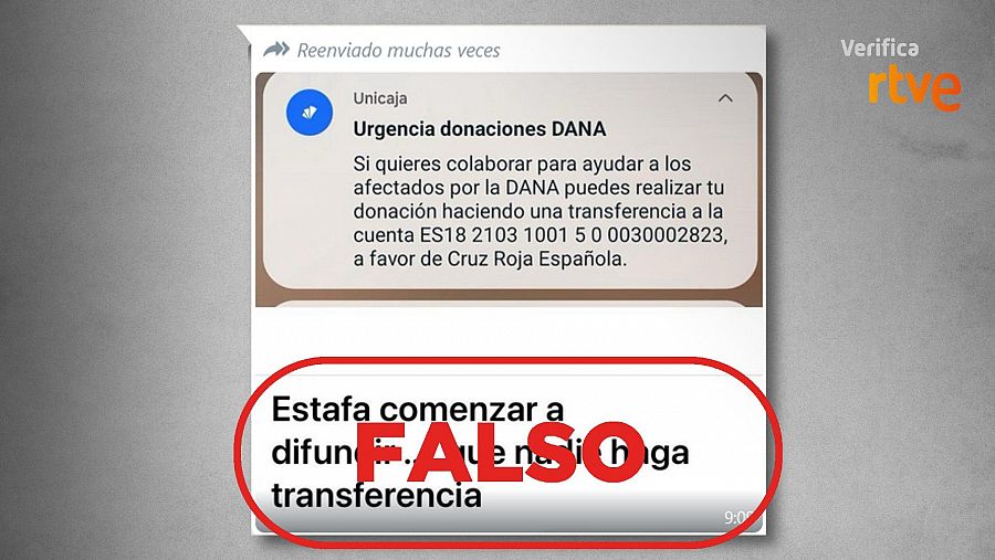 Mensaje que alerta falsamente de que el SMS de Unicaja es un fraude