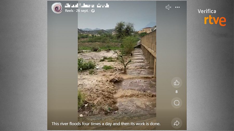 Vídeo de un río desbordado, erróneamente atribuido a la DANA en Valencia.