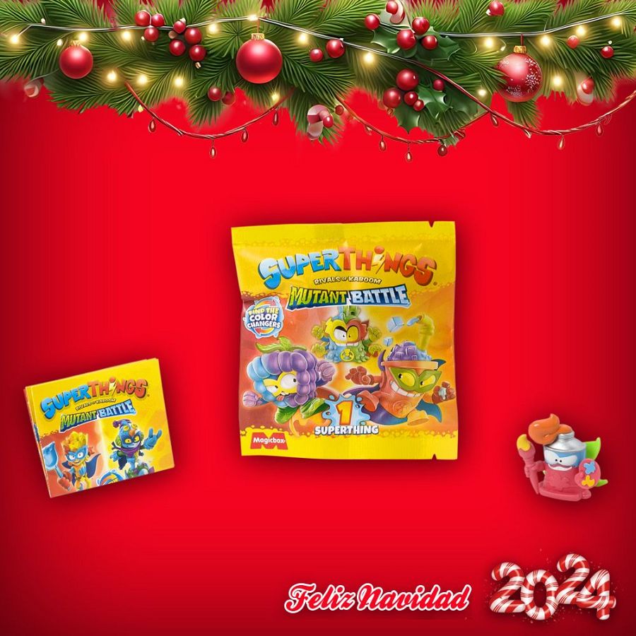 Revista Clan diciembre 2024 con SuperThings Mutant Battle. Se ve un sobre, una caja y una figura, con el texto 