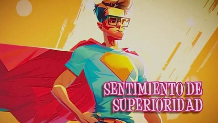 Superhéroe con capa roja y símbolo amarillo en camiseta azul, gafas. Texto: 