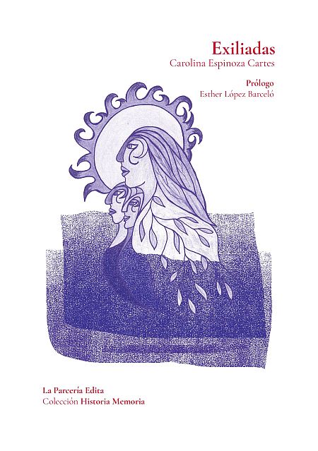 Ilustración de portada: tres perfiles femeninos superpuestos sobre fondo morado texturizado, sol estilizado y hojas.