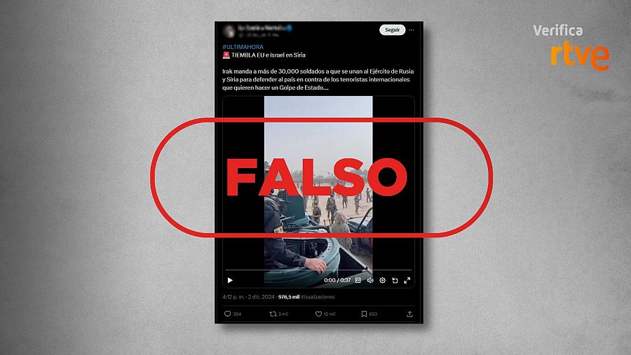 Mensaje falso de X asegura que Irak envía soldados para defender Siria de los rebeldes en la actualidad