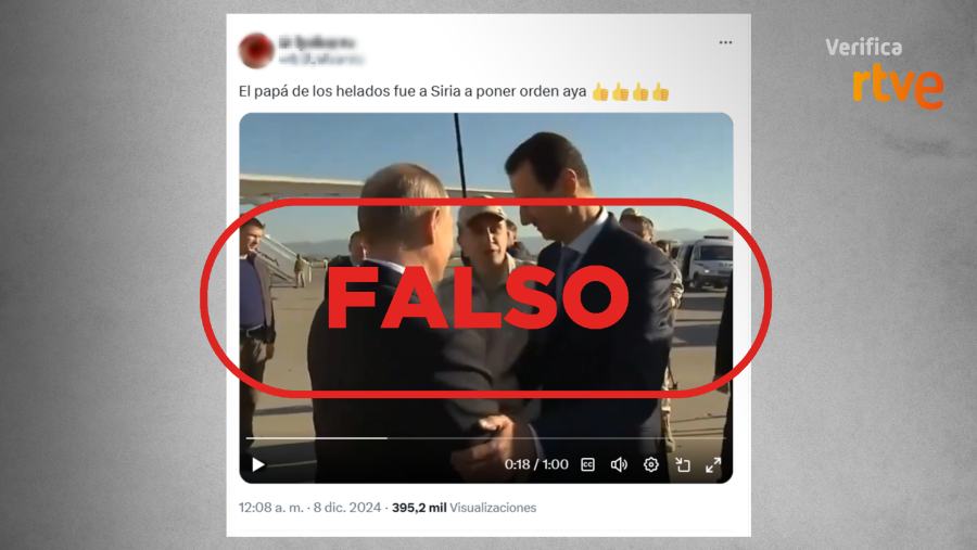 Mensaje de X que comparte un vídeo de 2017 de Putin en Siria y lo presenta como si fuera actual