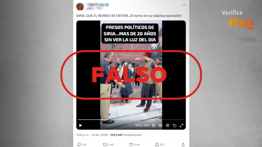 Mensaje que difunde la falsa idea de que este vídeo muestra a presos políticos rescatados en Siria