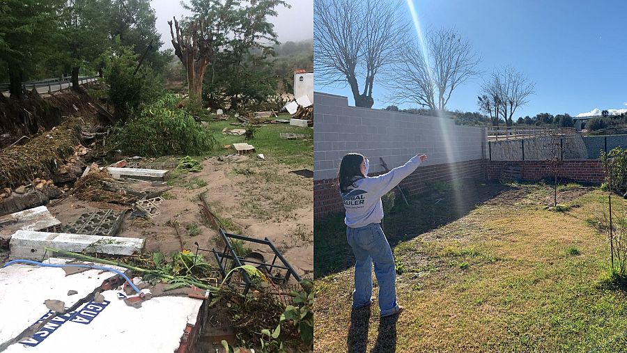 El jardín de la casa, tras la riada que derrumbó el muro de la casa, y ahora