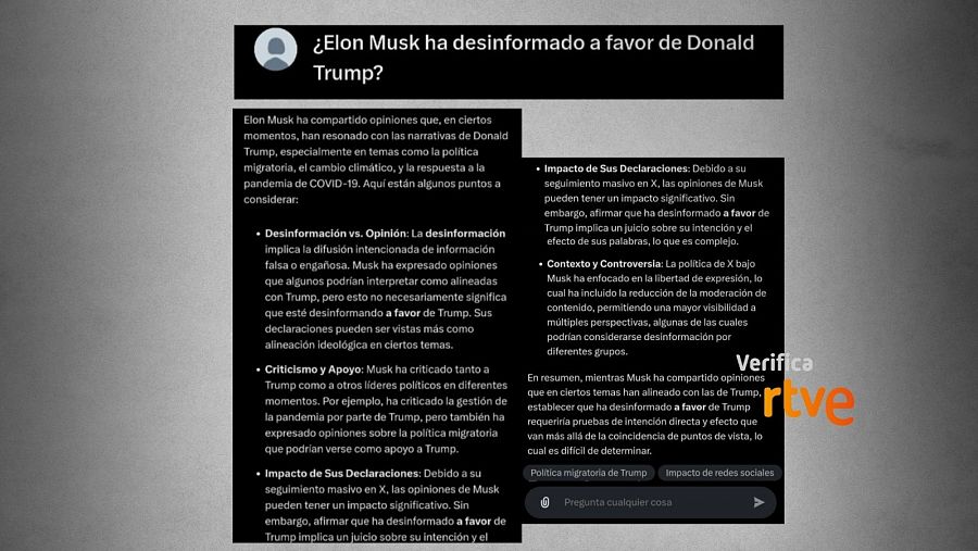 Análisis de si las opiniones de Elon Musk en X favorecen o no la desinformación a favor de Donald Trump, considerando su impacto y la dificultad de probar la intención.