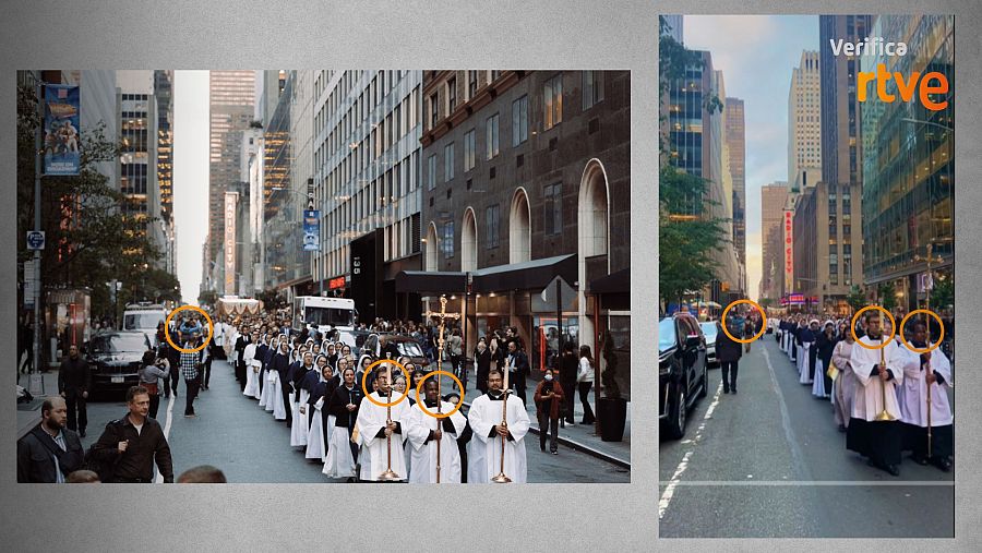 Coincidencias entre una foto de la Procesión Eucarística de 2023 y un frame del vídeo de redes