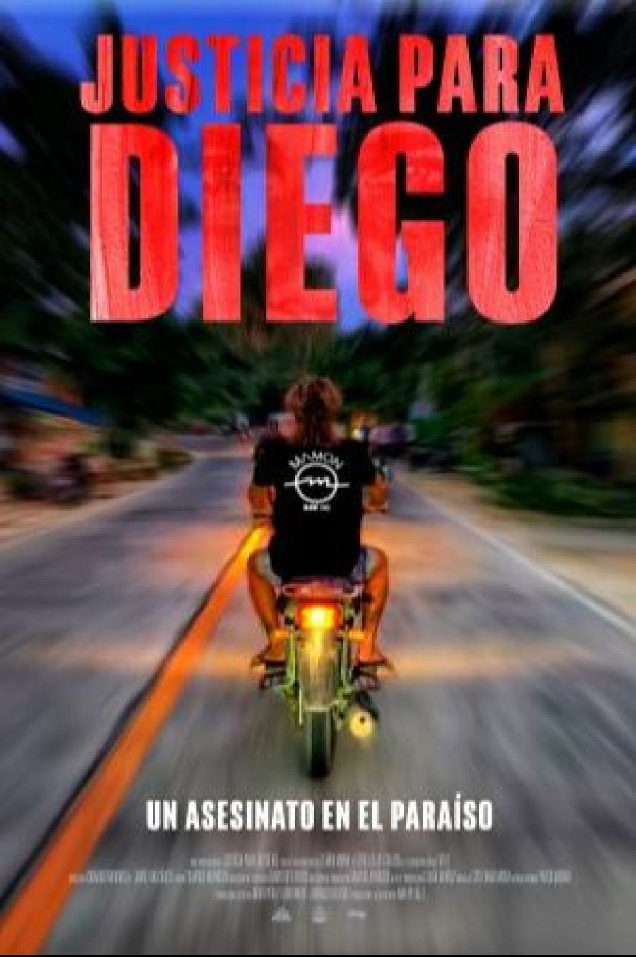 Cartel de documental: motocicleta en movimiento, título 