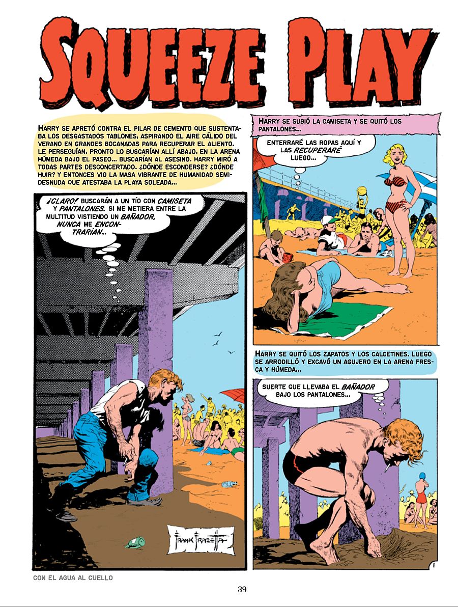 Harry, en la playa, se esconde y deshace de su ropa para pasar desapercibido; la frase 