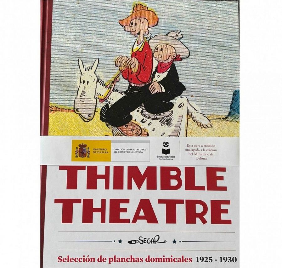 Portada de cómic con ilustración de dos personajes a caballo, selección de planchas dominicales (1925-1930) y logos de apoyo a la edición.