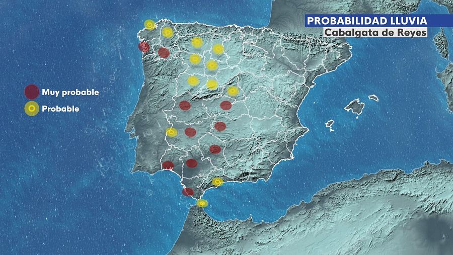 Probabilidad de lluvia en capitales de provincia, Ceuta y Mérida a la hora de la Cabalgata (18-20 h)