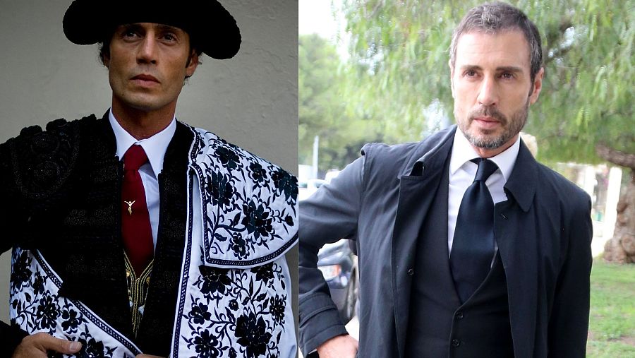 Comparativa fotográfica de Finito de Córdoba antes y después de una intervención estética.  Se observa cambio en su vestimenta y apariencia facial.