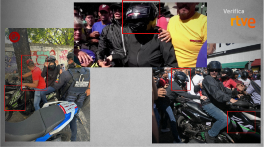 Imágenes verificadas muestran a María Corina Machado con un casco negro y acompañantes similares en distintas situaciones. Se aprecian coincidencias en la motocicleta utilizada.