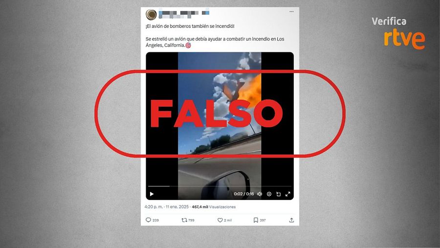 RTVE desmiente un vídeo de un avión en llamas, marcado como 