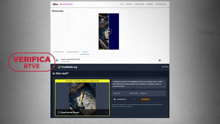 Análisis de imagen de un Oscar dañado con resultado incierto: podría ser auténtico o manipulado.  Dificultad para verificar autenticidad por la calidad de la imagen.