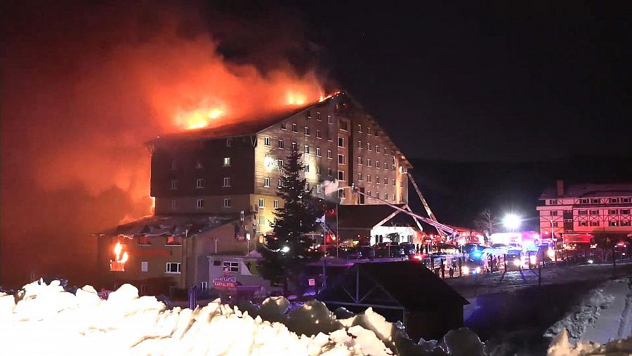 Las llamas arrasan el hotel de la estación de esquí de Kartalkaya, Turquía