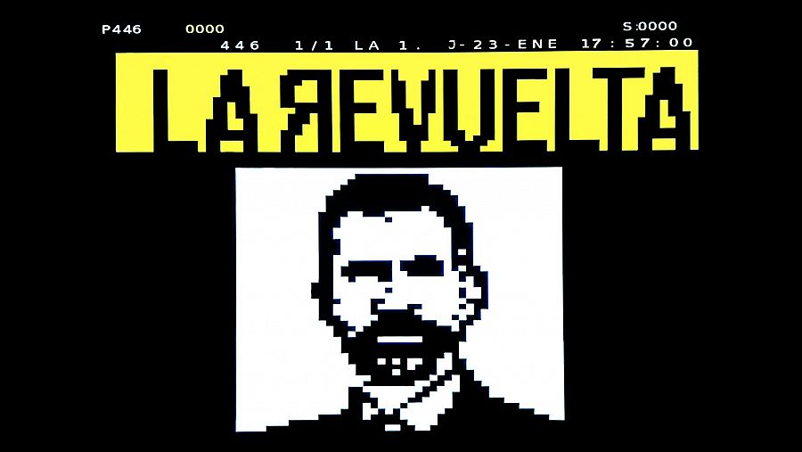 Página 446 del Teletexto de La 1: Retrato pixelado del Rey Felipe VI con el título 