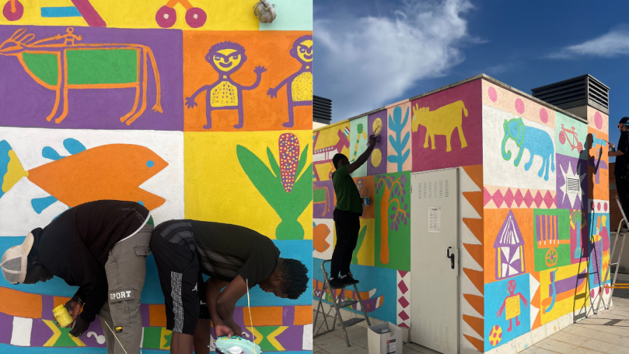 Mural realizado en una azotea del barrio de Torrero en Zaragoza