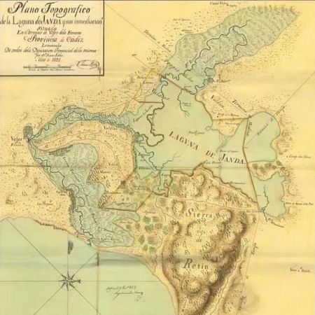 Plano de la antigua laguna de la Janda dibujado por Juan de Lobo en 1821