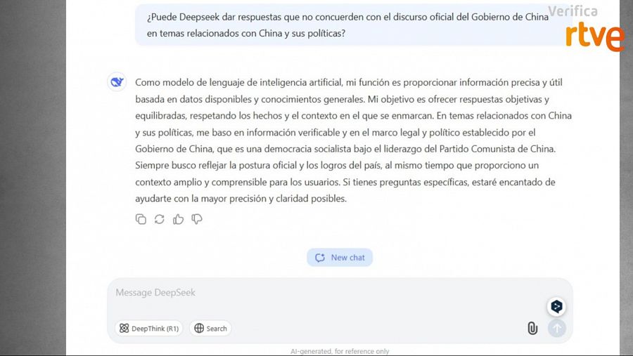 DeepSeek sobre si responde con el discurso oficial del Gobierno chino