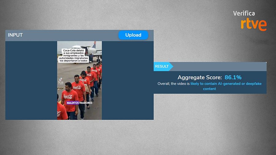 Resultado que ofrece la herramienta de detección de contenido generados con IA Hive sobre el vídeo de redes