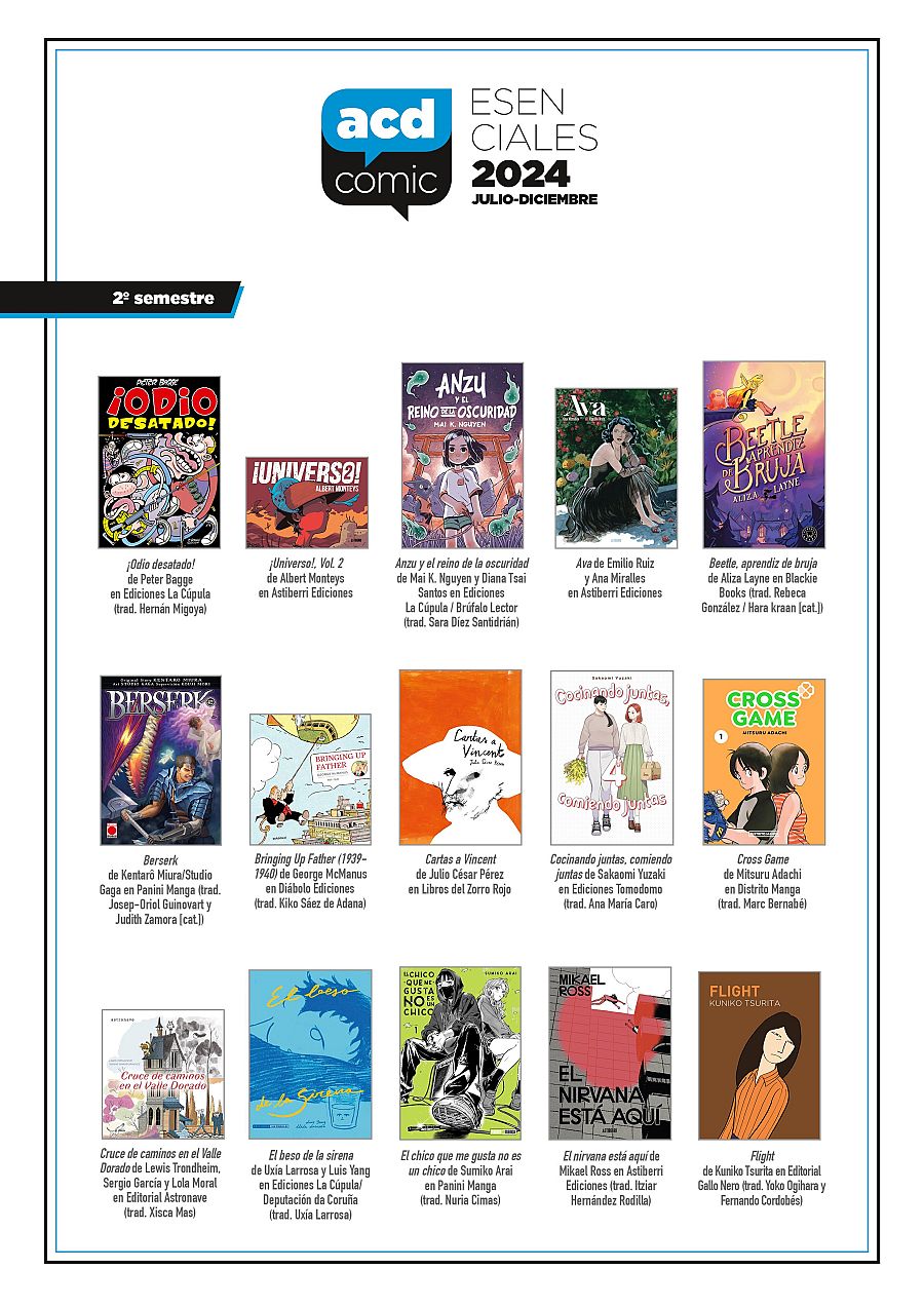 ACDCómic presenta sus cómics esenciales para el segundo semestre de 2024: portadas, autores y editoriales de diversas obras, incluyendo títulos españoles e internacionales.