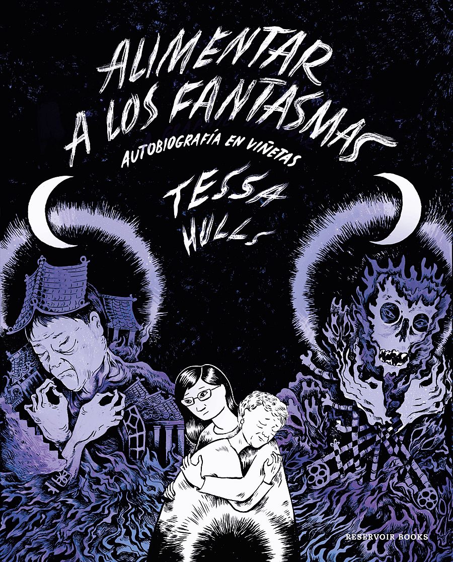 Portada de cómic con atmósfera onírica; figuras fantasmal, mujer con niño y monstruo; temas de familia, memoria y trauma.