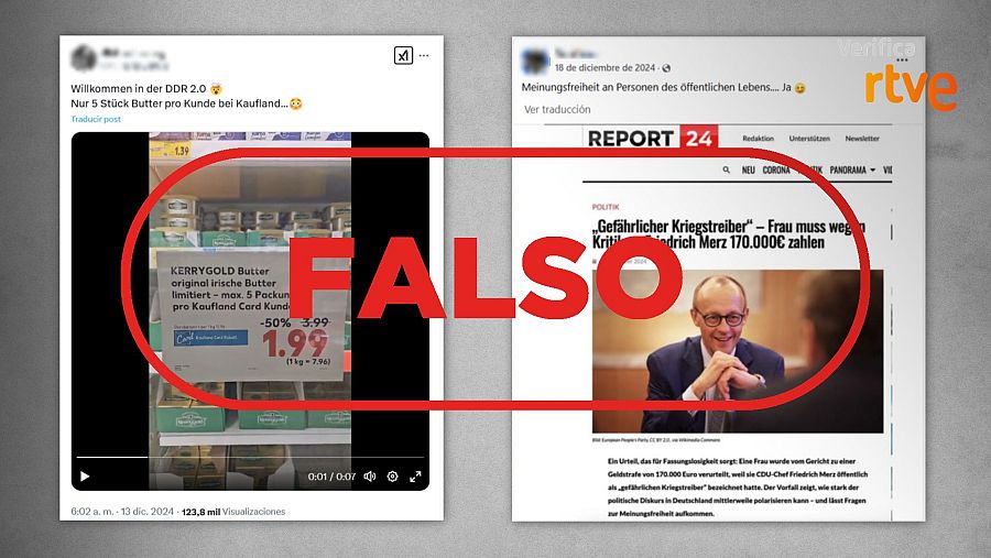 Mensajes de redes que difunden un vídeo tergiversado y una imagen manipulada