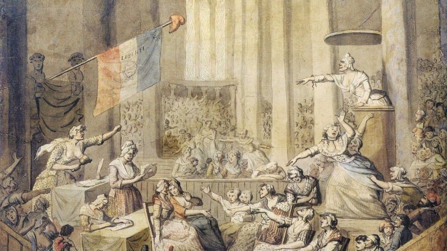 Grabado mujeres francesas siglo XVIII