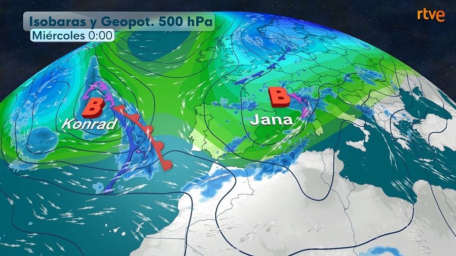 Llega la borrasca Konrad este miércoles a la Península.