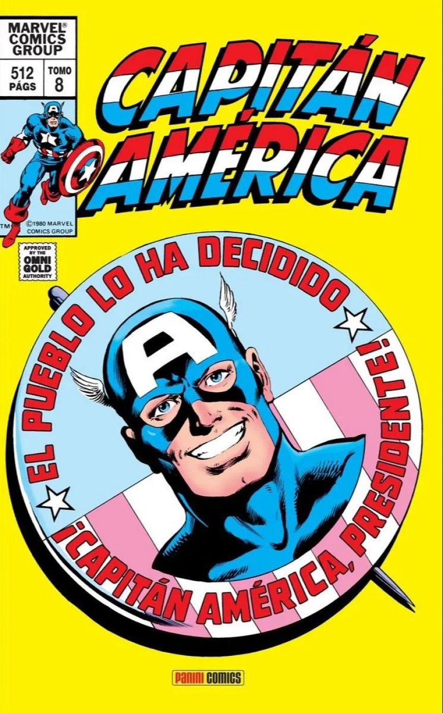 Portada de cómic: Capitán América sonriente en círculo patrio, texto 