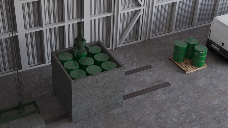 Los residuos radiactivos se almacenan en bidones ubicados en el interior de grandes contenedores