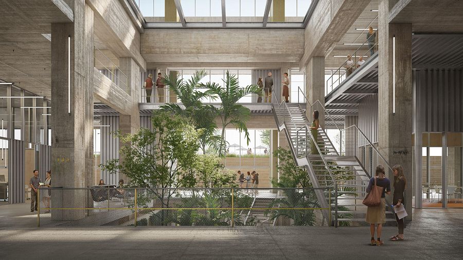 Imatge renderitzada de com quedarà l'interior de les instal·lacions del futur Catalunya Media City