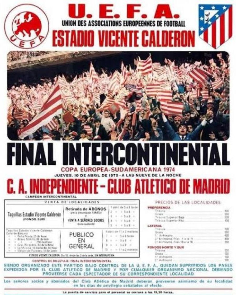Cartel del partido de vuelta de la Final Intercontinental de 1974: Atlético de Madrid - Independiente de Avellaneda.