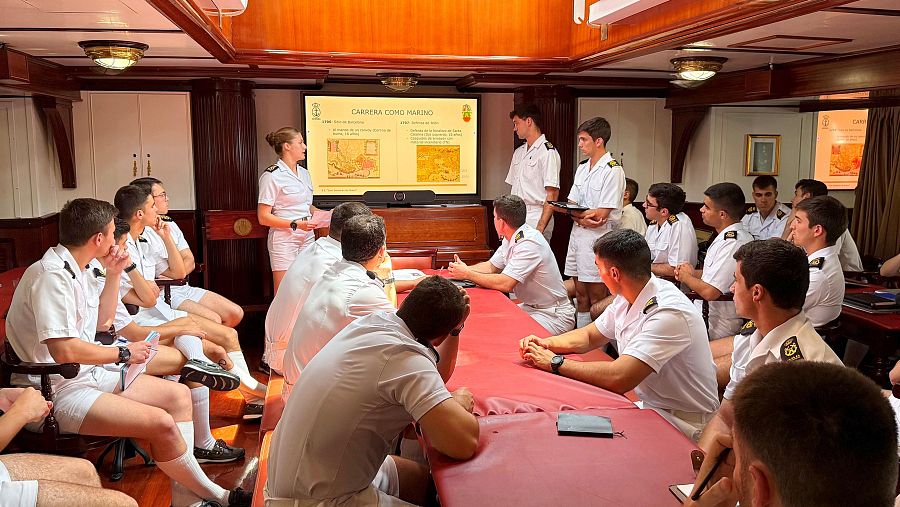 Formación de Leonor en el buque