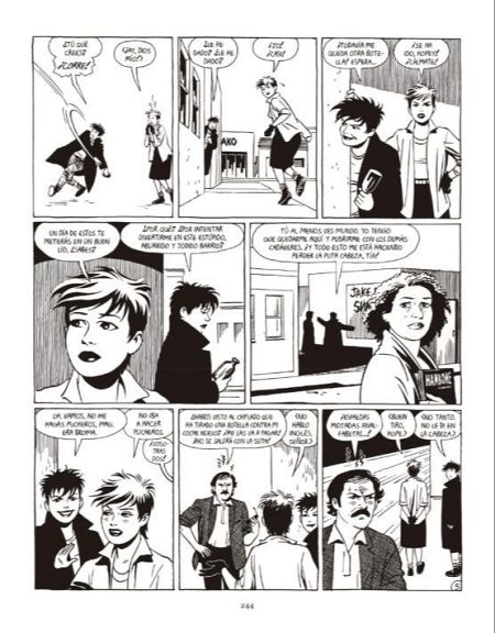 Viñetas de un cómic mostrando diálogos entre varias chicas jóvenes y un hombre enfadado.  Se aprecian diferentes expresiones faciales y situaciones cotidianas.